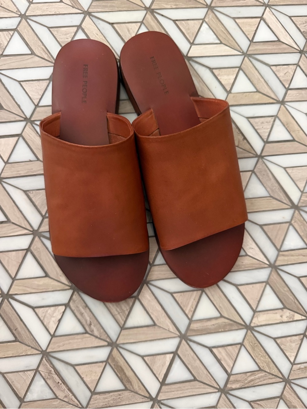 Free People Rust Brown Leather Slide Sandals